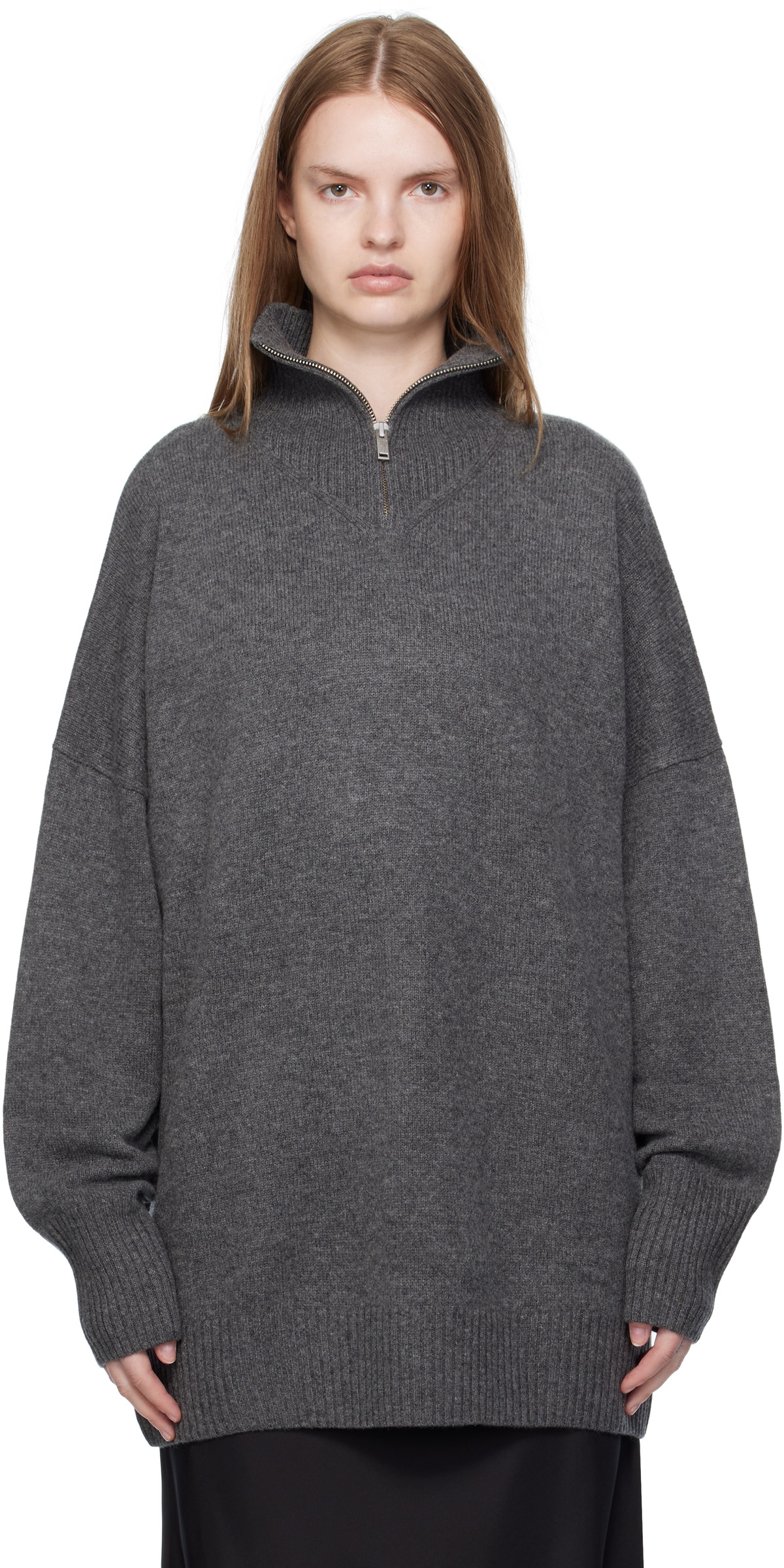 Paris Georgia Gray Oversized Zip Sweater