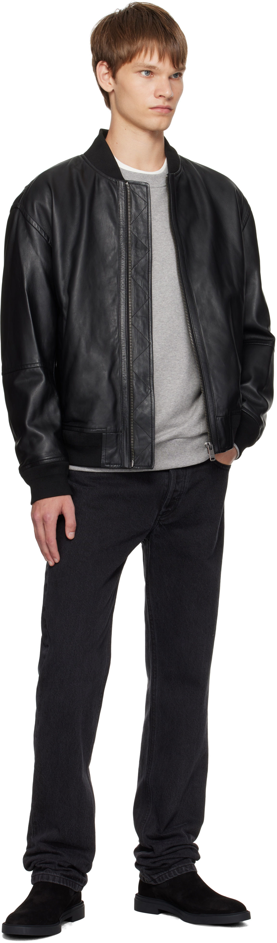 BOSS Black Regular-Fit Textured Leather Jacket