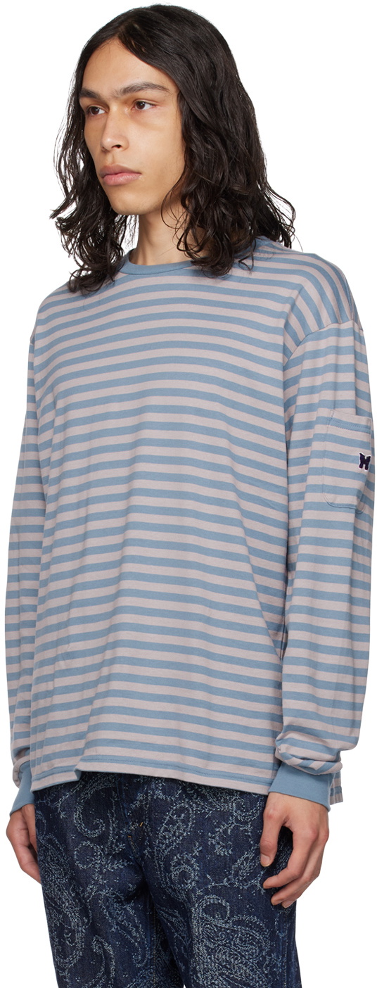 NEEDLES Blue & Gray Striped Long Sleeve T-Shirt