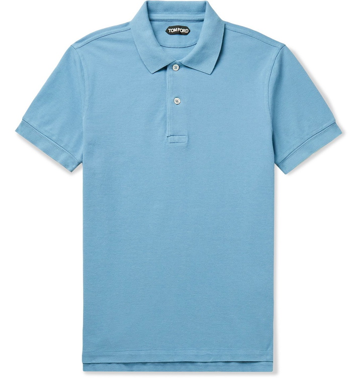 Photo: TOM FORD - Garment-Dyed Cotton-Piqué Polo Shirt - Blue