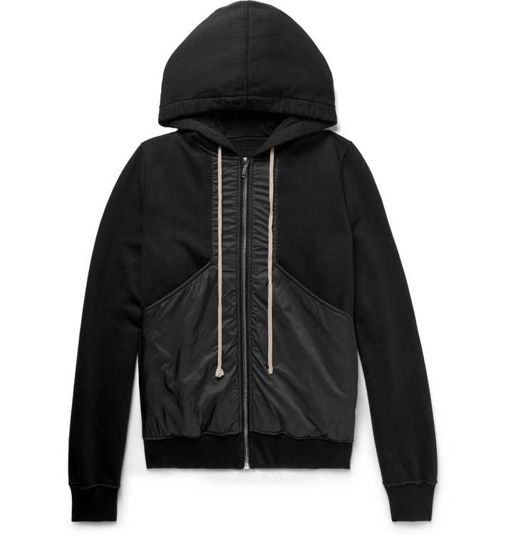 Photo: Rick Owens - DRKSHDW Panelled Fleece-Back Cotton-Jersey and Shell Zip-Up Hoodie - Black