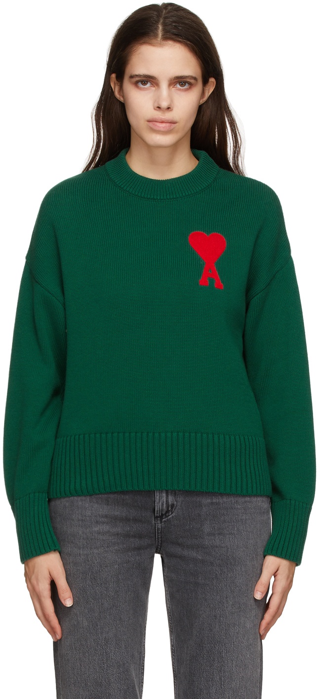 AMI Alexandre Mattiussi Green Oversize Ami De Coeur Sweater AMI 