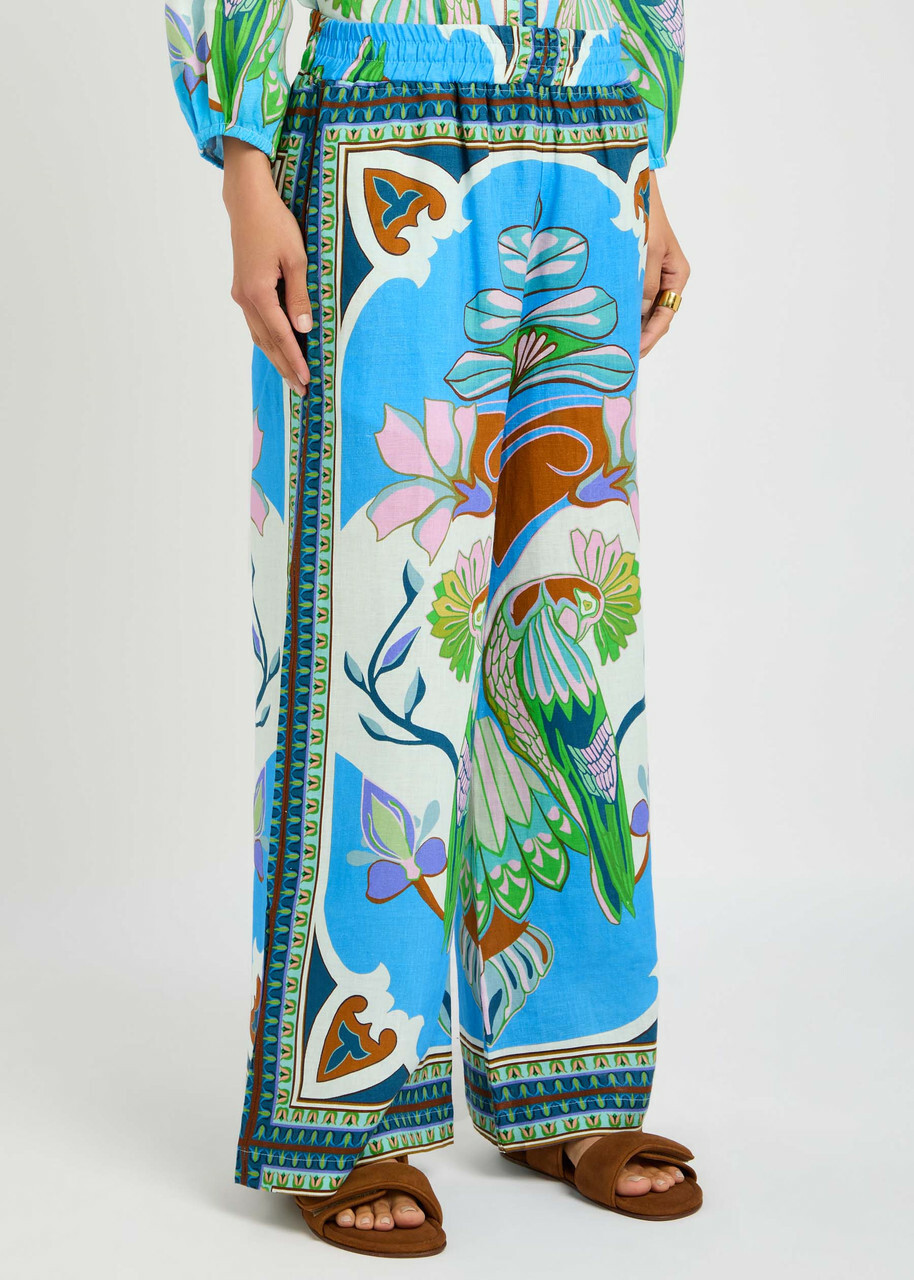 Lug Von Siga Madison Printed Wide-leg Linen Trousers Blue