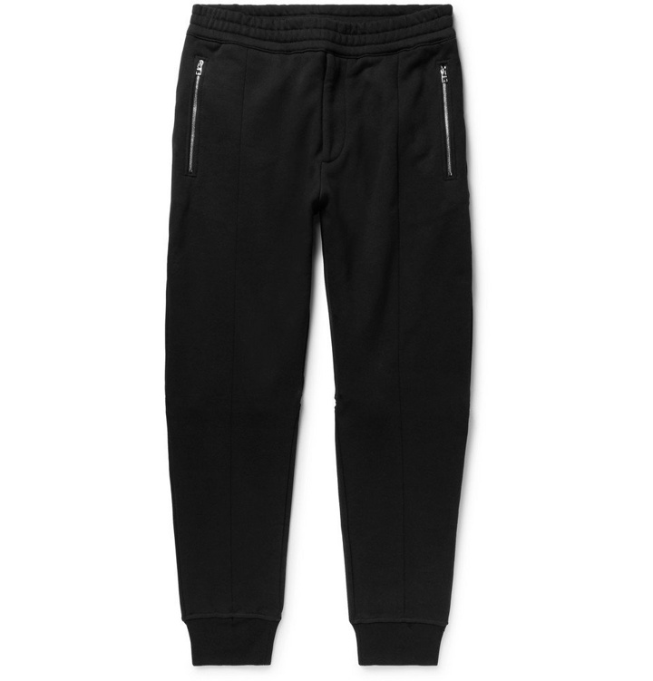 Photo: Alexander McQueen - Tapered Zip-Detailed Fleece-Back Cotton-Jersey Sweatpants - Black
