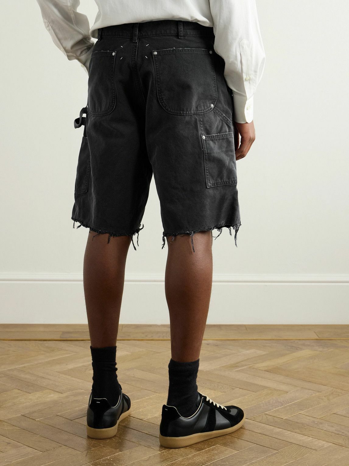 Maison Margiela - Straight-Leg Panelled Frayed Cotton-Canvas Shorts - Black