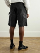 Maison Margiela - Straight-Leg Panelled Frayed Cotton-Canvas Shorts - Black
