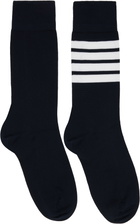 Thom Browne Navy Cotton 4-Bar Mid Calf Socks