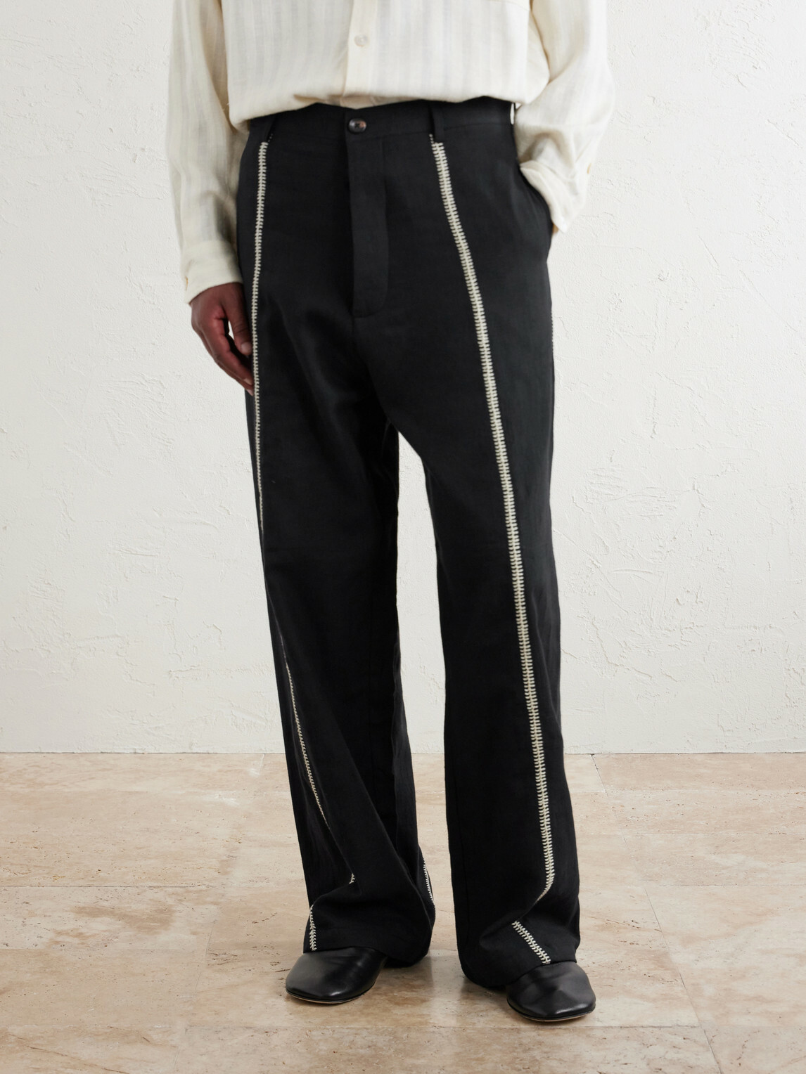 Kartik Research - Rabari Sultan Straight-Leg Embroidered Cotton Trousers - Black