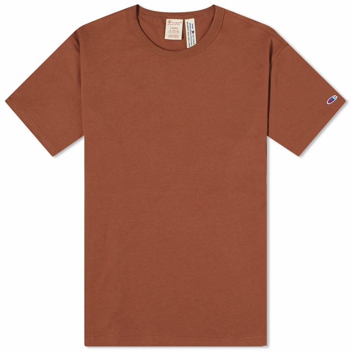 Photo: Champion Reverse Weave Men's Classic T-Shirt in Brown