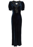 Reformation Camille Lace-trim Velvet Midi Dress Dark Blue