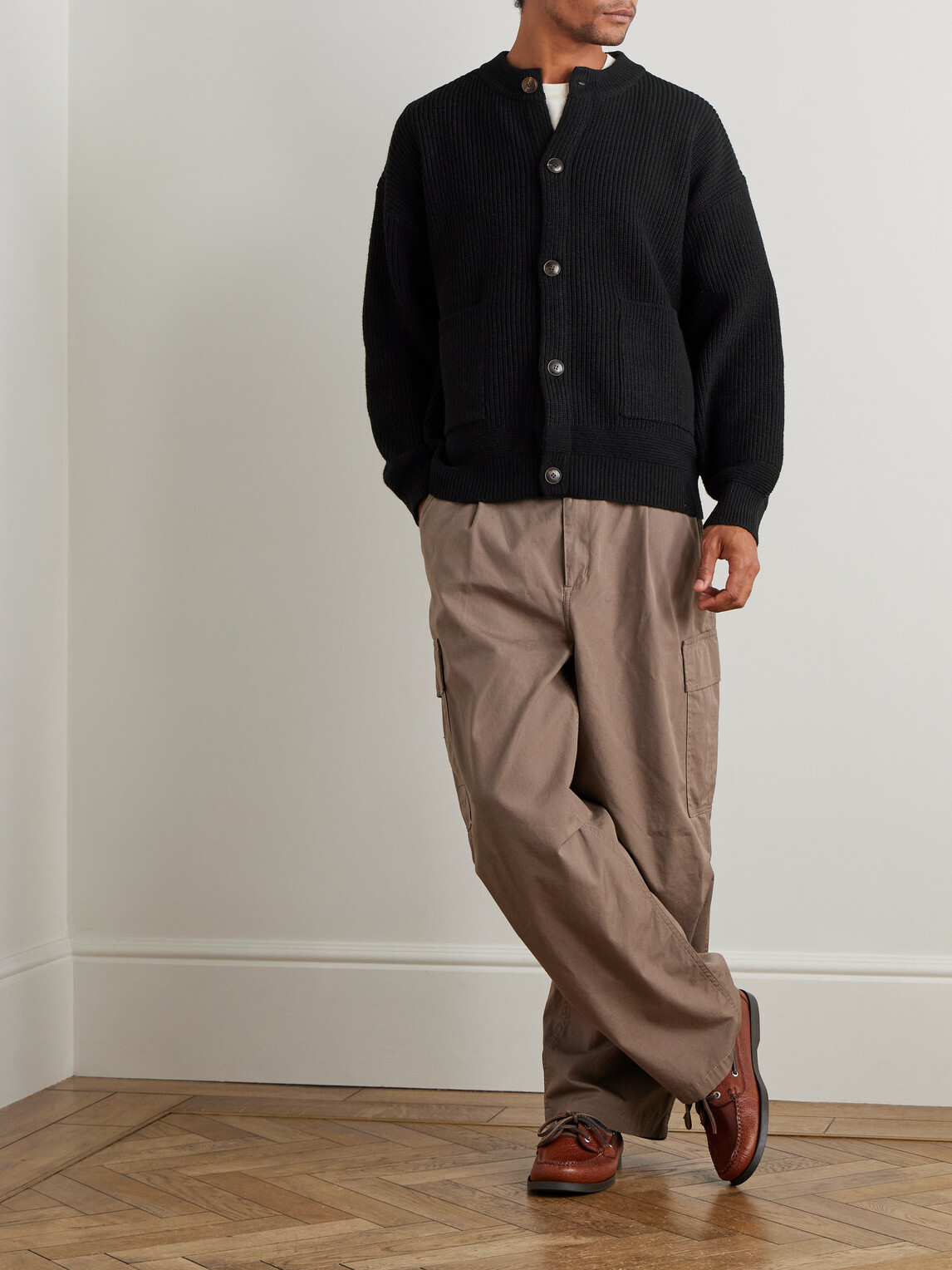 FrizmWORKS - Ribbed Wool-Blend Cardigan - Black