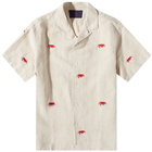 Portuguese Flannel Men's Crab Embroidered Vacation Shirt in Beige