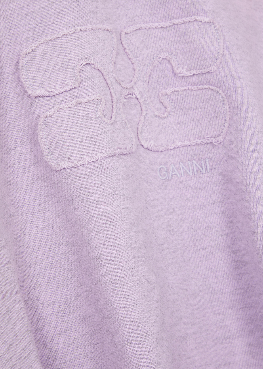 Ganni Isoli Hooded Cropped Cotton Sweatshirt Lilac