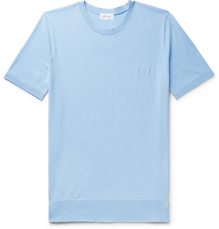 Photo: Brioni - Slim-Fit Logo-Embroidered Knitted Cotton T-Shirt - Men - Light blue