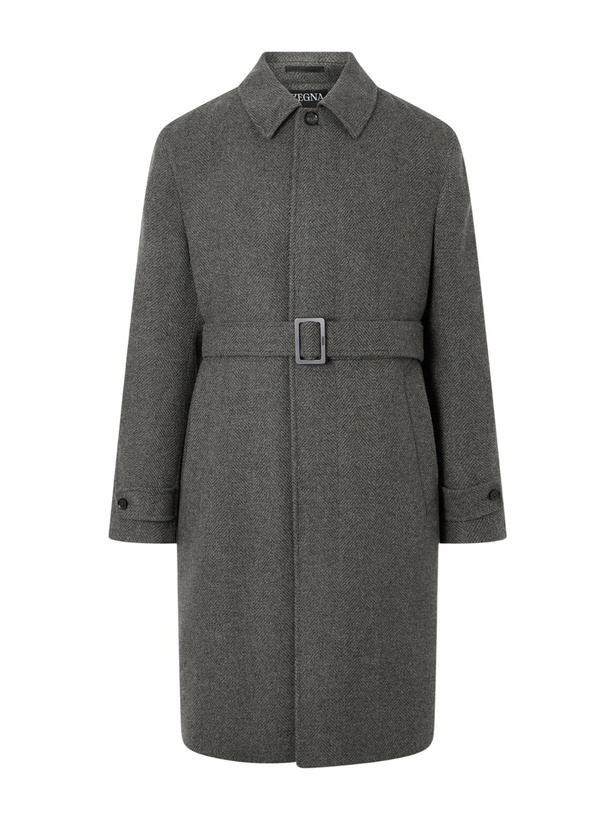 Photo: Zegna - Oasi Belted Herringbone Cashmere Trench Coat - Gray