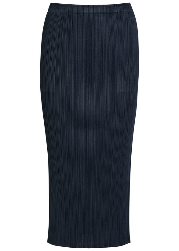 Photo: Pleats Please Issey Miyake Pleated Woven Midi Skirt Navy