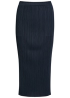 Pleats Please Issey Miyake Pleated Woven Midi Skirt Navy