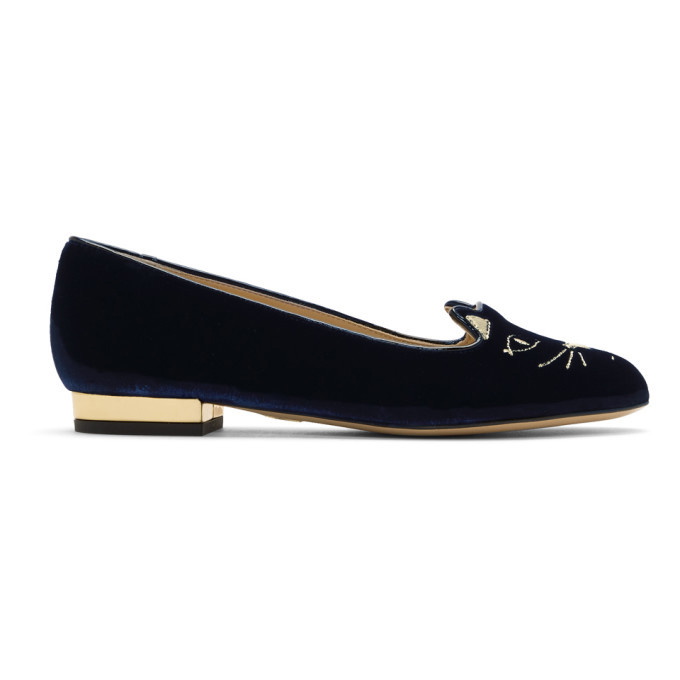 Photo: Charlotte Olympia Navy Velvet Kitty Flats