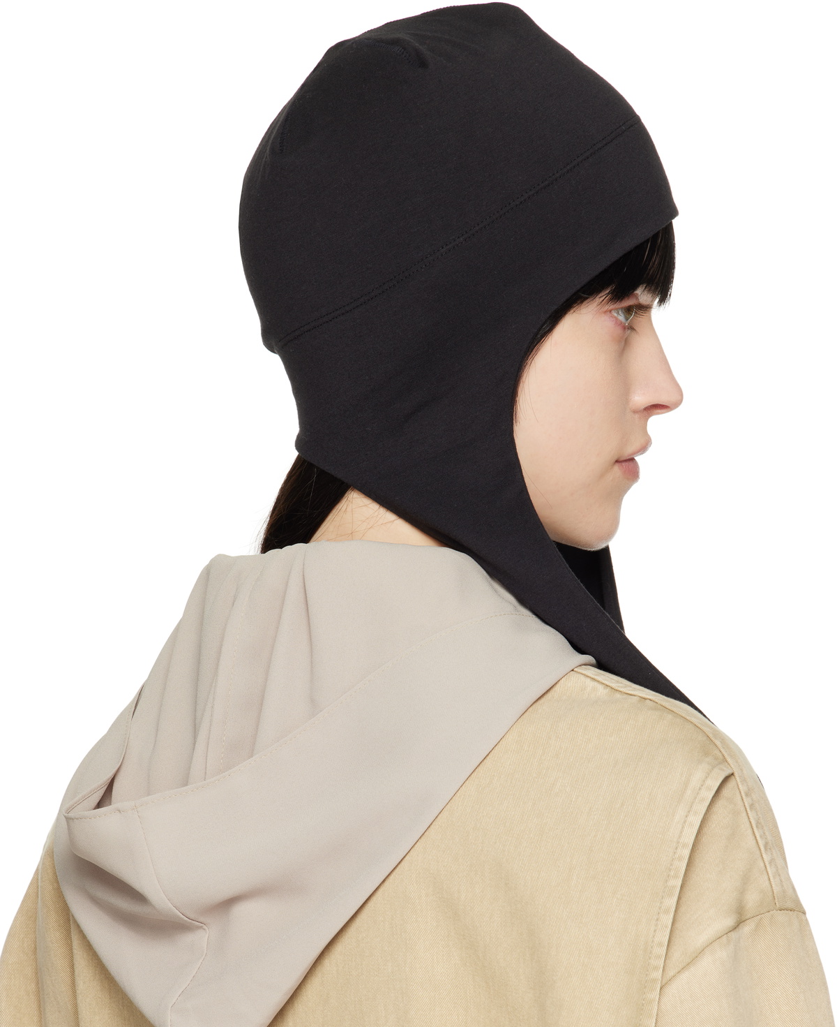 OPEN YY Black Jersey Earflap Beanie OPEN YY