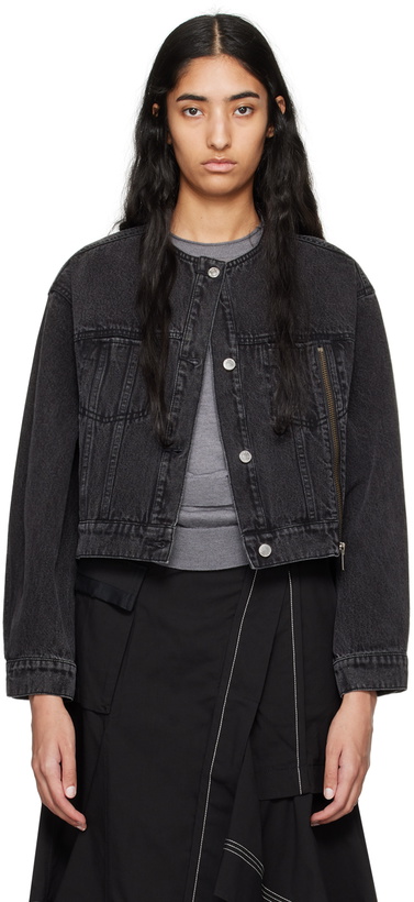 Photo: 3.1 Phillip Lim Black Crewneck Cropped Denim Jacket