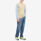 Comme des Garçons Play Men's Long Sleeve Stripe Bi-Colour T-Shirt in Olive/Blue