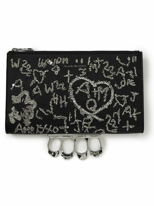 Photo: Alexander McQueen - Skull Four-Ring Embellished Leather Pouch