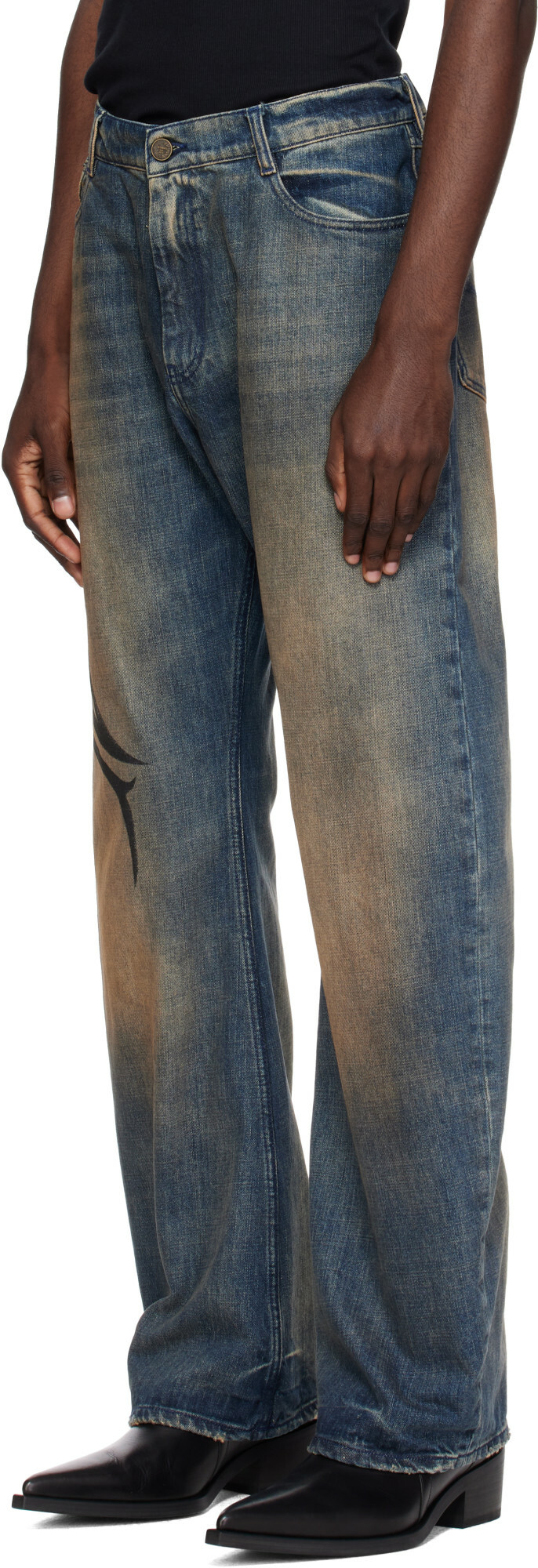 VETEMENTS Blue Graffiti O-Leg Jeans