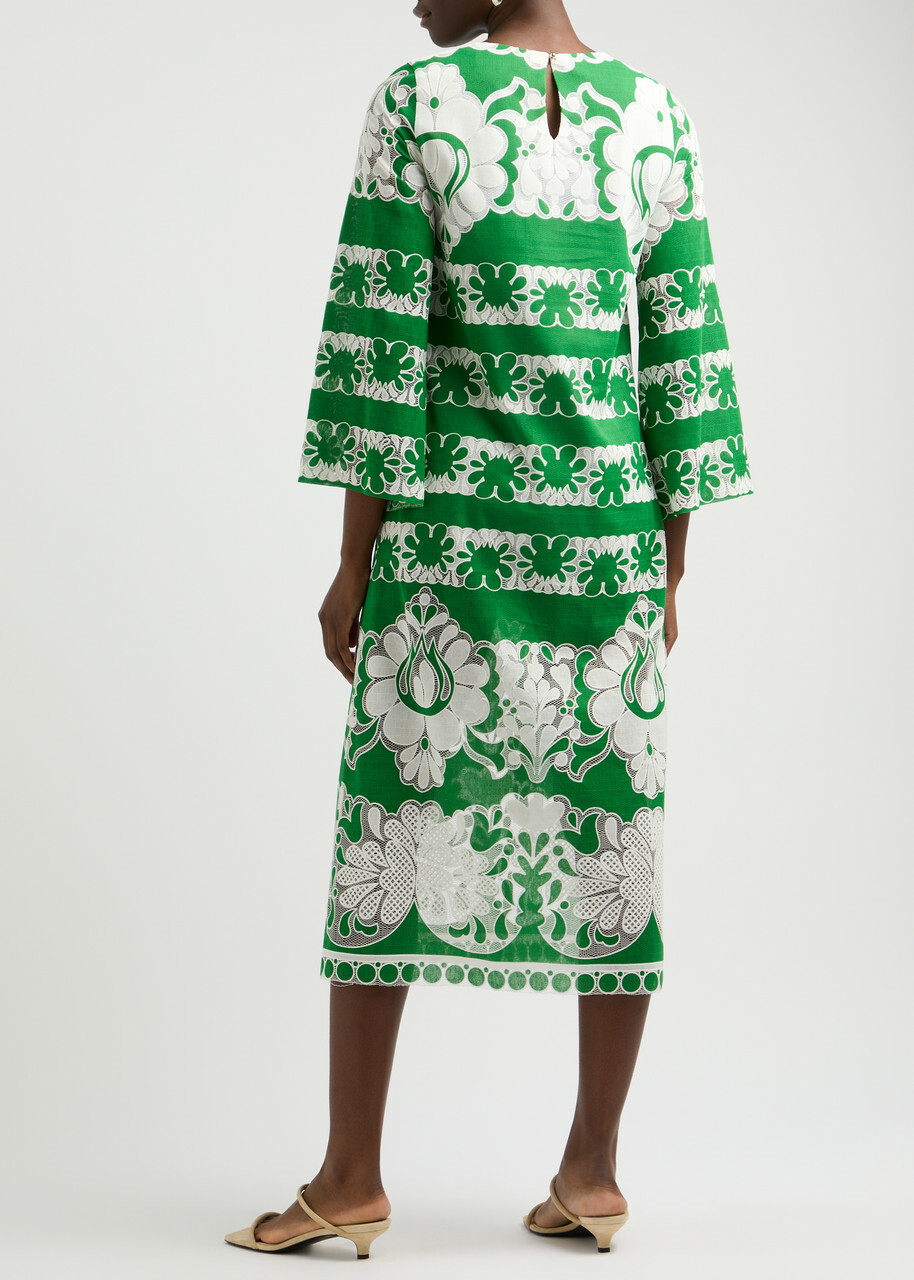 Borgo DE Nor Seraphina Lace-panelled Fine-knit Midi Dress Green 6 (UK6 / XS)