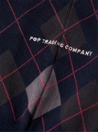 Pop Trading Company - Burlington Logo-Embroidered Argyle-Jacquard Cotton Vest - Blue