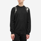 Alexander McQueen Men's Embroidered Flower Crew Neck Jumper in Black/Ivory