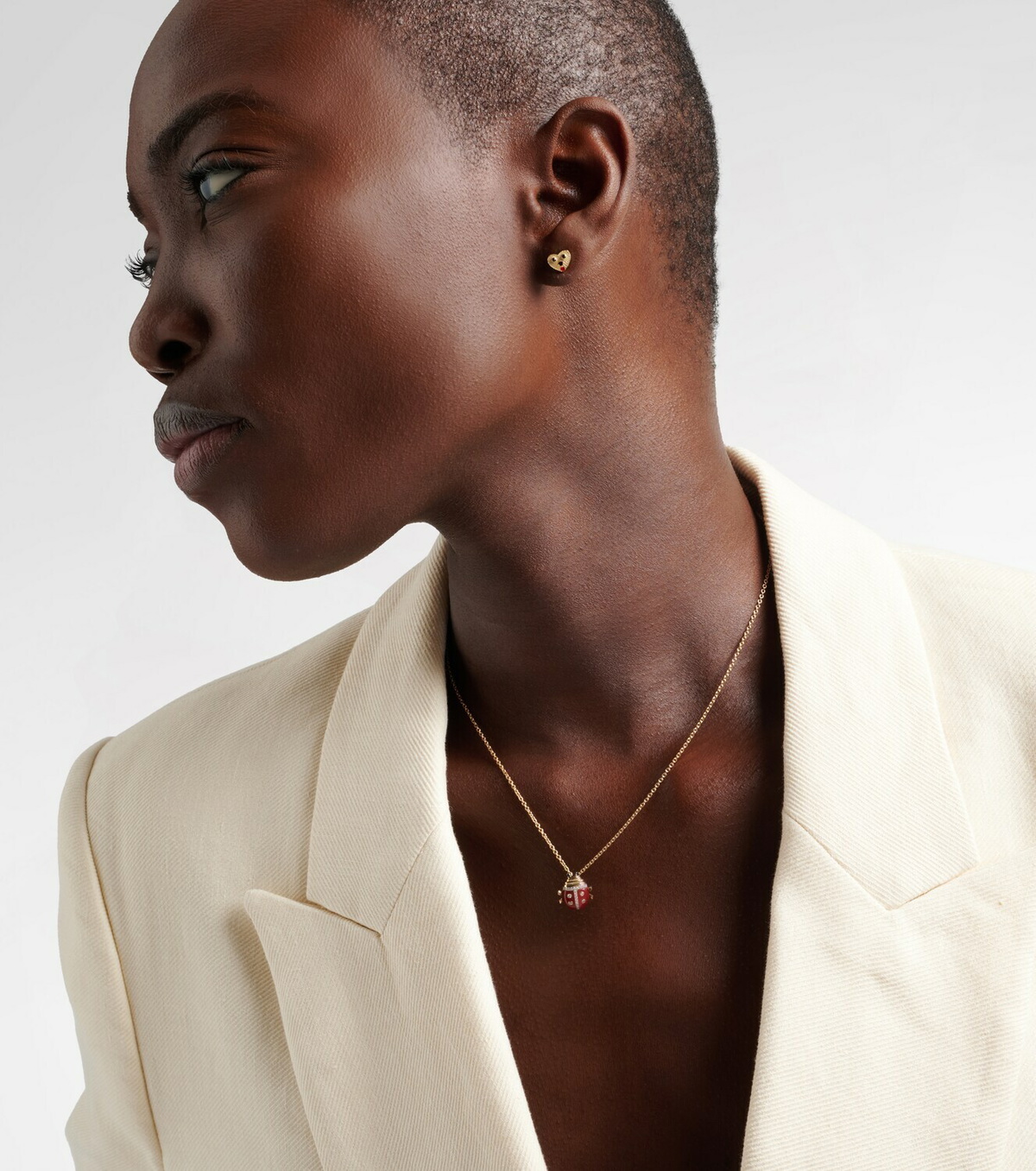 Yvonne Léon Coccinelle Mini 9kt gold pendant necklace with diamonds and agate