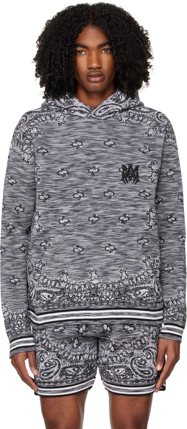 24AW new/AMIRI バンダナニットパーカー Hoodie Black AMIRI - Bandana Whipstitched Jacquard-Knit Hoodie - Black Amiri