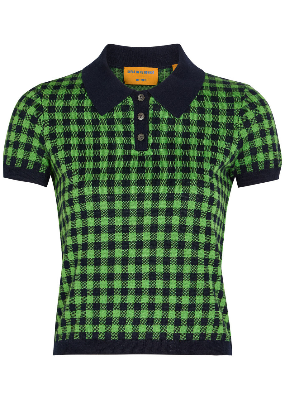 Guest In Residence Gingham Silk-blend Polo Shirt Green