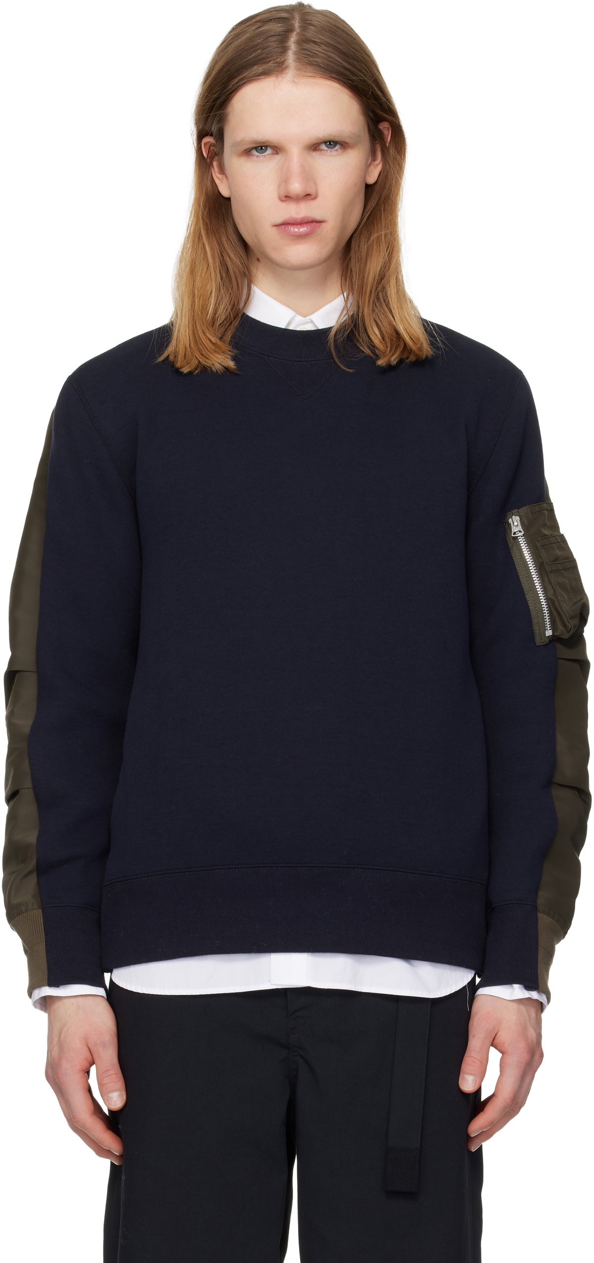 SACAI サカイ s Sponge Sweat Pullover NAVY S sacai Navy & Khaki Sponge Pullover Sweatshirt Sacai