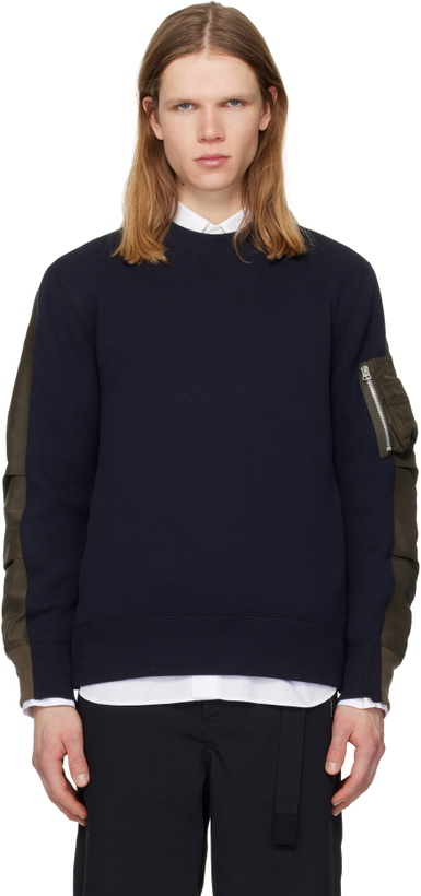 Photo: sacai Navy & Khaki Sponge Pullover Sweatshirt