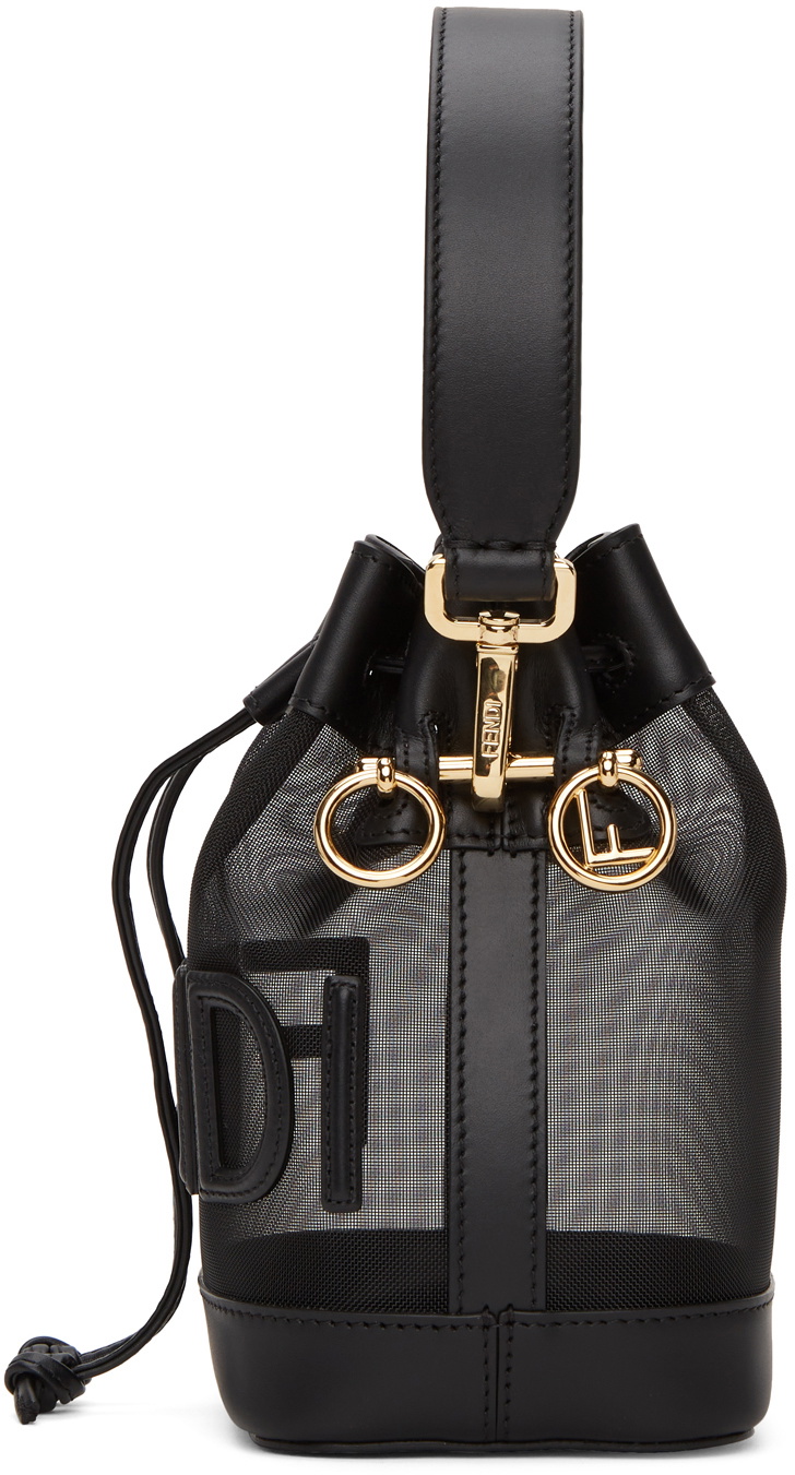 Fendi Mon Tresor Drawstring FF Leather Bucket Bag Black