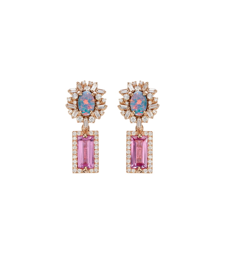 Photo: Suzanne Kalan 18kt rose gold drop earrings with gemstones
