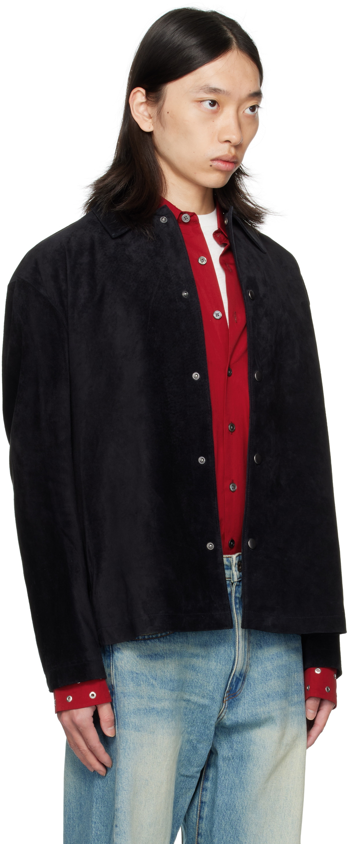 COOR Black Snap Button Suede Overshirt