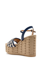 Valentino Garavani Vlogo Striped-knit and Leather Platform Espadrilles Black