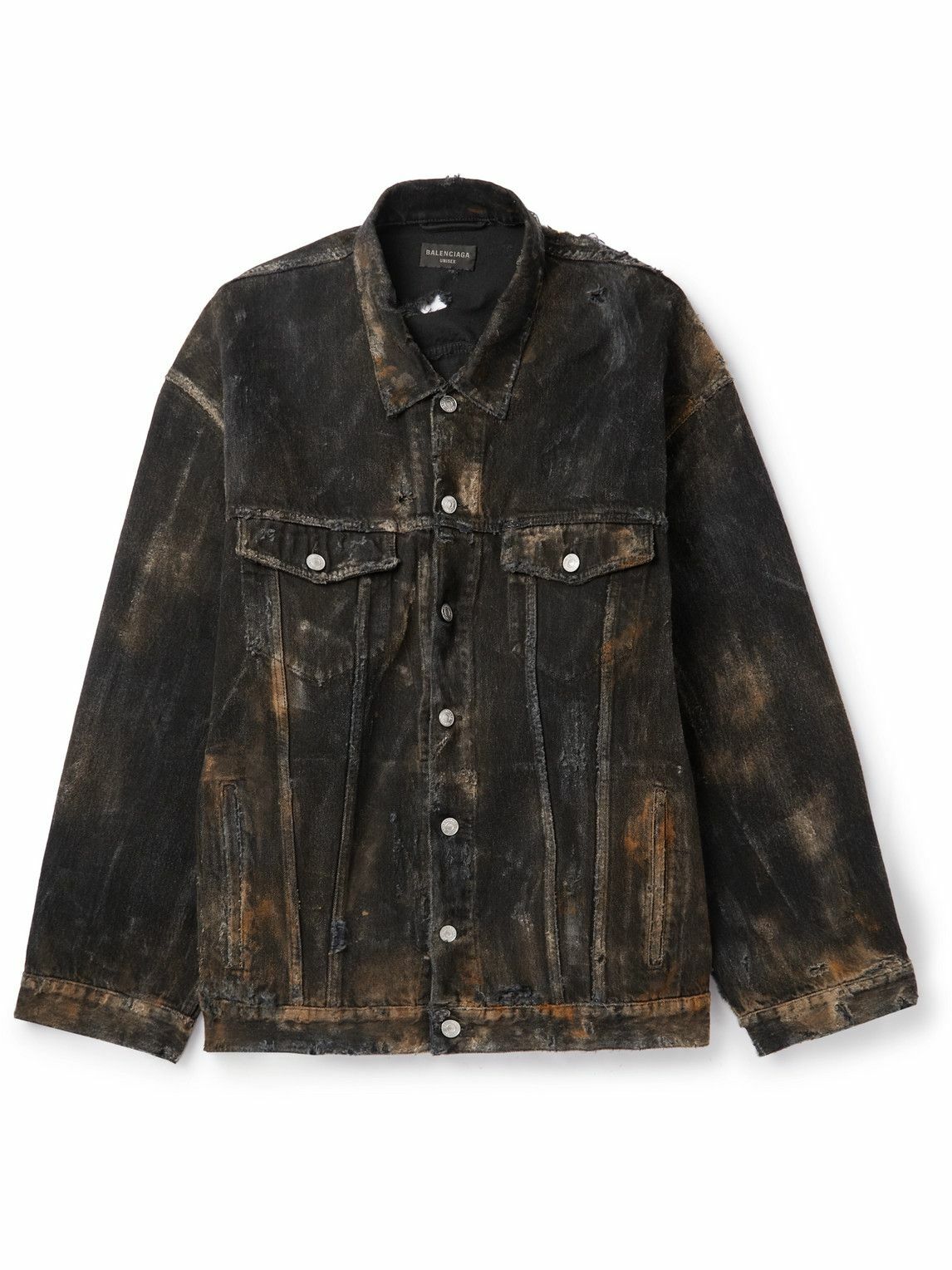 Balenciaga Oversized Distressed Denim Jacket Black Balenciaga