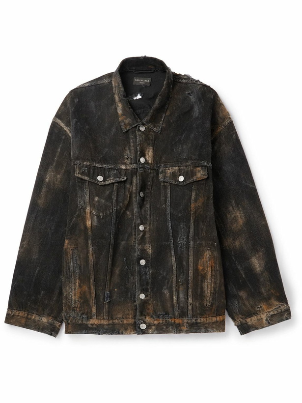 Photo: Balenciaga - Oversized Distressed Denim Jacket - Black