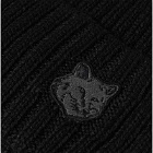 Maison Kitsuné Men's Fox Head Patch Ribbed Beanie in Black