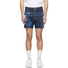 Dsquared2 Blue Denim Yellow Ripped Spots Dan Commando Shorts