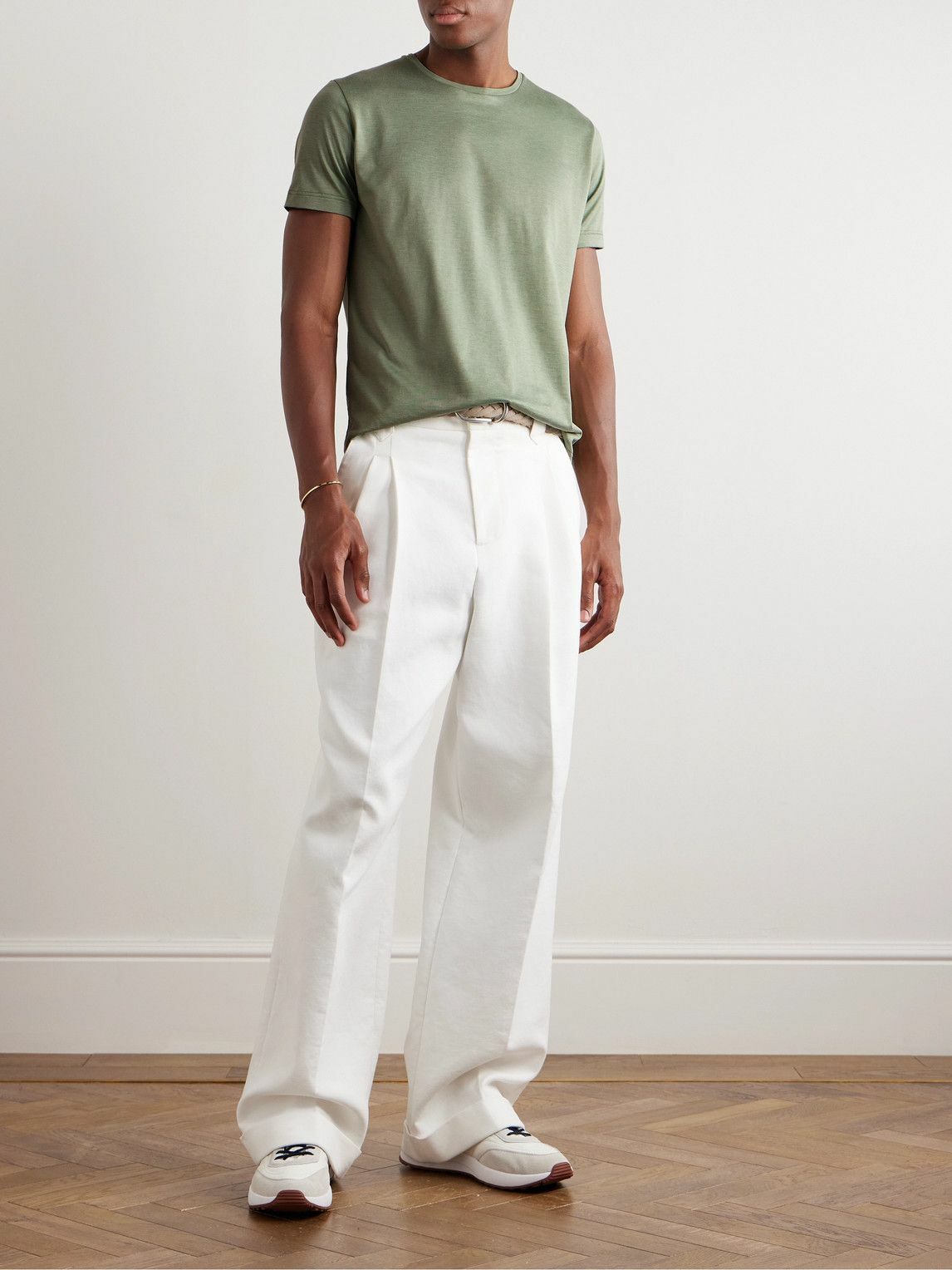 Loro Piana - Silk and Cotton-Blend T-Shirt - Green Loro Piana