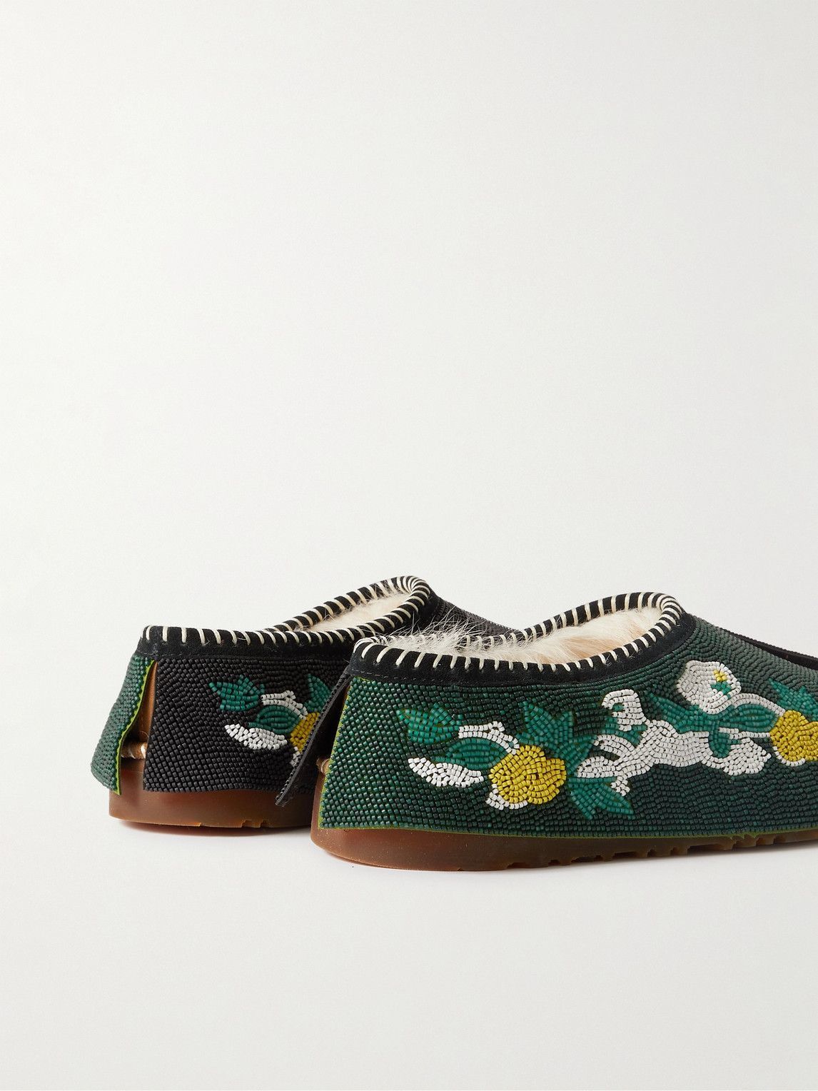 UGG Australia - Denim Tears Tasman Shearling-Lined Beaded Suede Slippers - Brown
