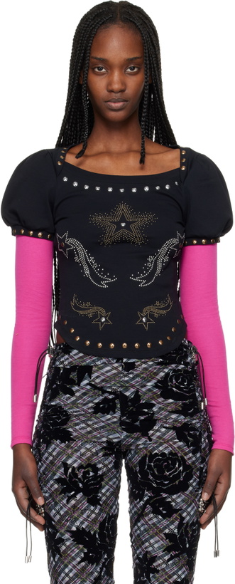 Photo: Chopova Lowena Black & Pink Janine Jersey Top