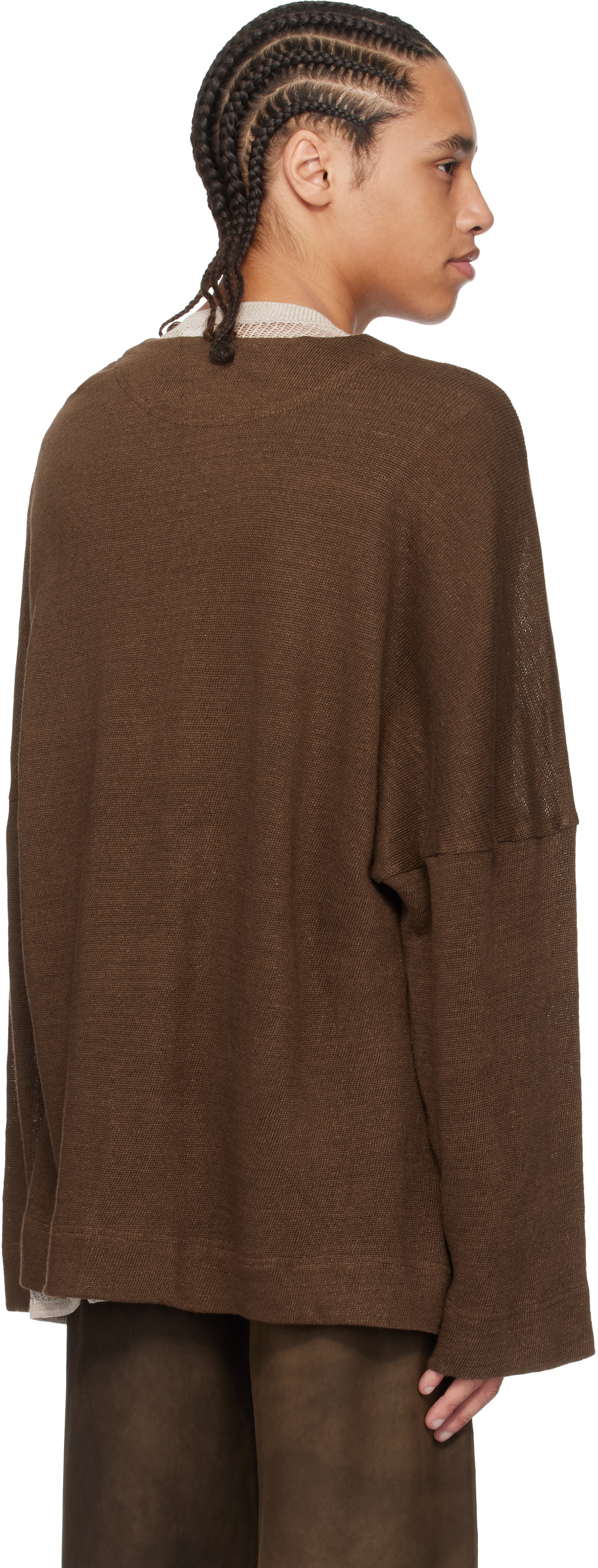 Aviva Jifei Xue Brown V Neck Knit Sweater