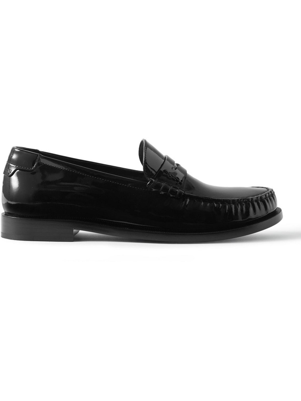Photo: SAINT LAURENT - Le Loafer Monogram Logo-Appliquéd Patent-Leather Penny Loafers - Black