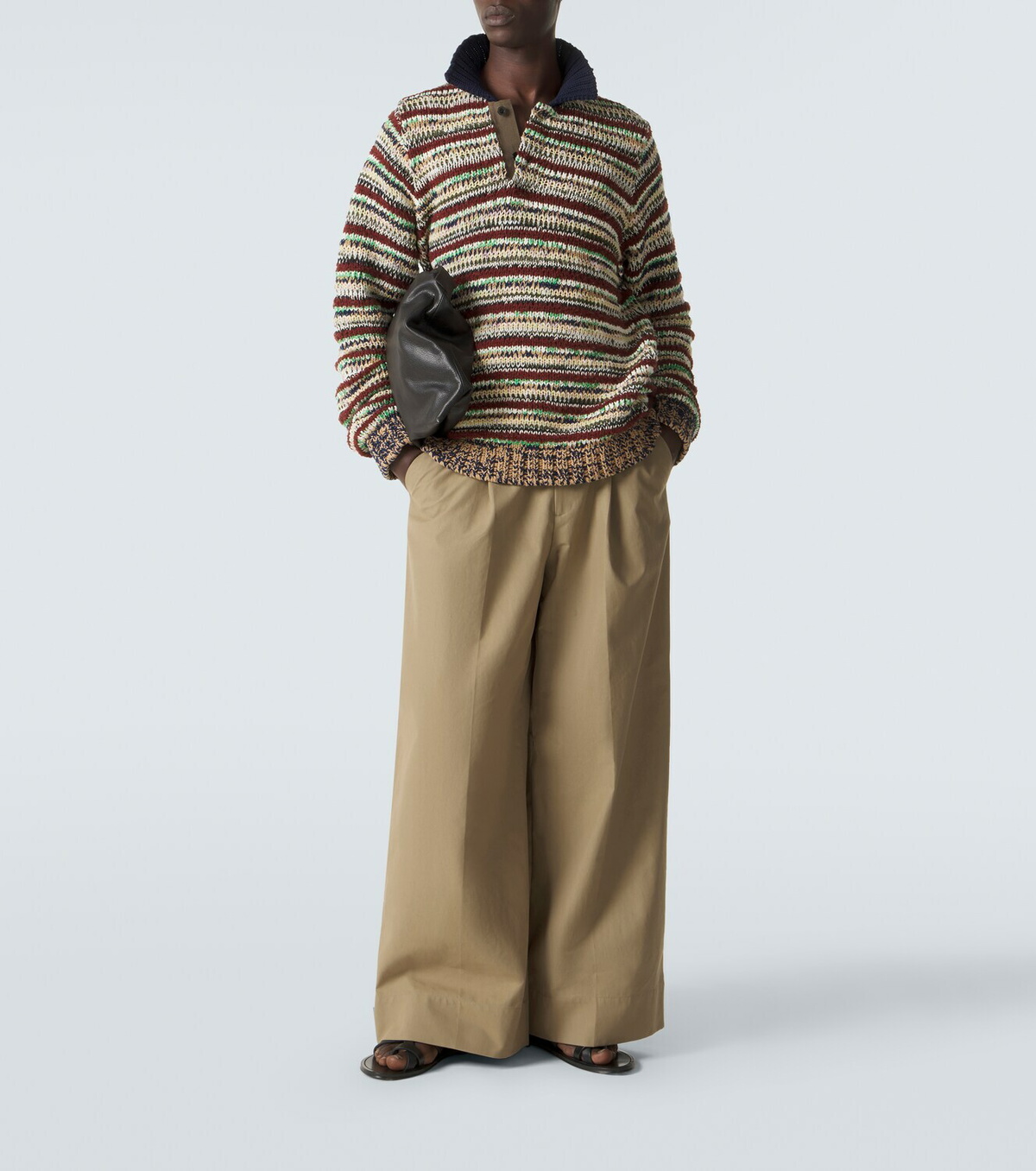 Sacai Striped cotton-blend polo sweater