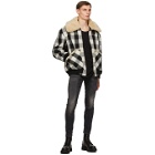 R13 Black and Off-White Exaggerated Collar Bomber Jacket